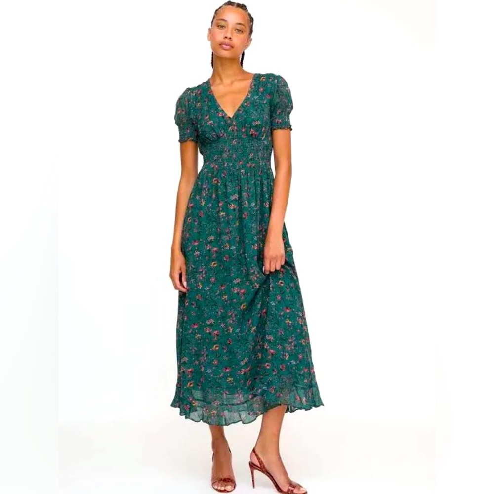 NWT Hill House Home Georgia Nap Dress - Bottle Green Fleur Chintz, Size Small